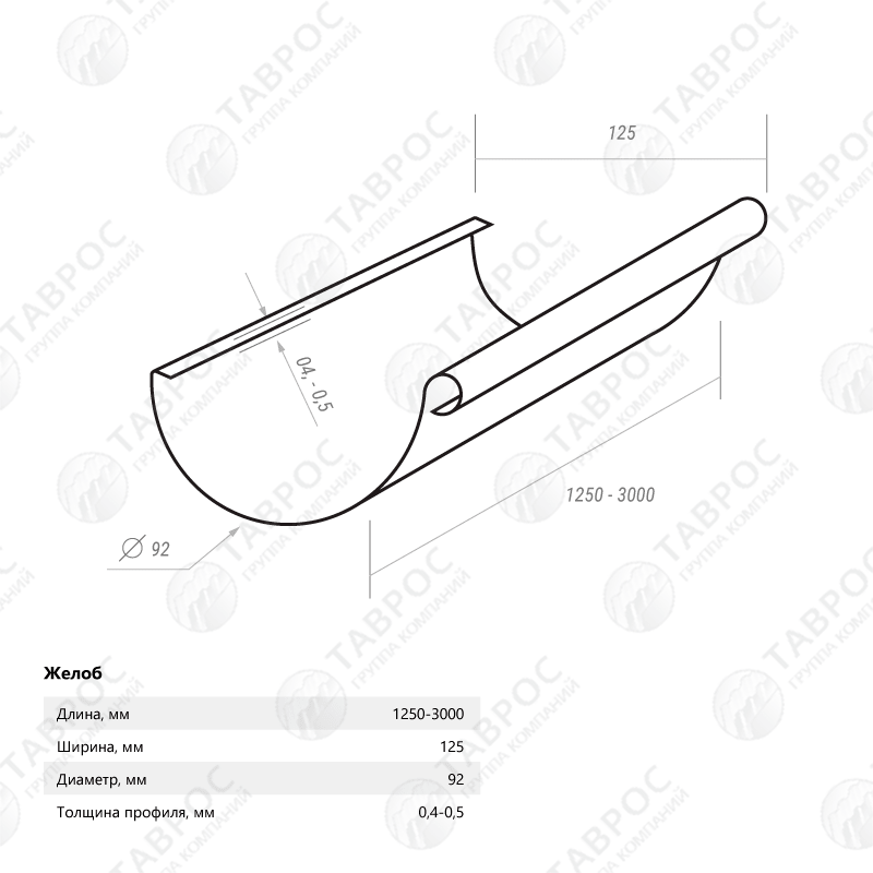 Желоб водосточный Гладкий полиэстер RAL 9003 3000*125*92