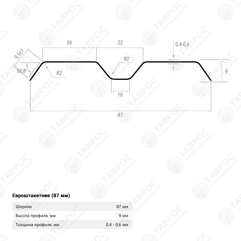 Металлический штакетник Гладкий полиэстер RAL 3005 (Красное вино) 2000*87*0,45 односторонний Фигурный