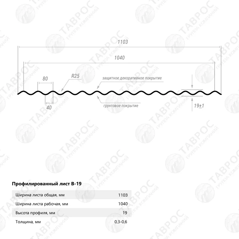 Гофрированный лист В-19 Гладкий полиэстер RAL 5005 (Синий) 2000*1103*0,45 односторонний